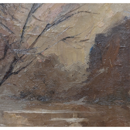 Tableau \"Soir au bord du Rhône\" signé HORNUNG