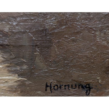 Tableau \"Soir au bord du Rhône\" signé HORNUNG