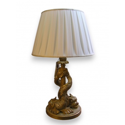  Lampe en bois doré et argenté avec sur  Moinat SA  - Antiquités décoration