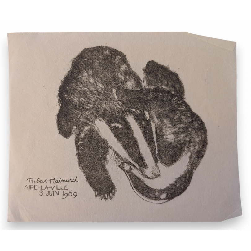 Gravure "Deux blaireaux jouant" de Robert HAINARD