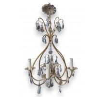 Lustre en fer doré à cristaux à 4 lumières