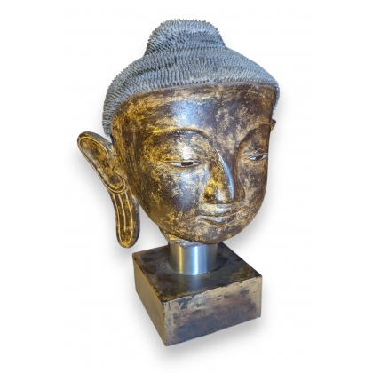 Tête de bouddha laquée dorée