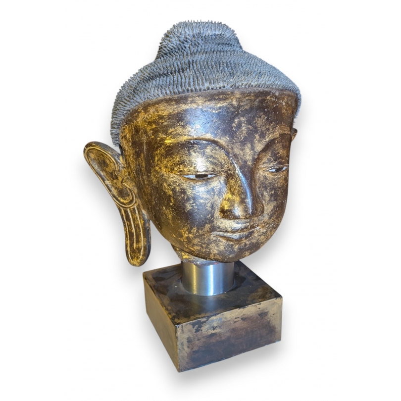 Tête de bouddha laquée dorée