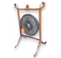 Gong chinois en métal, support en bois