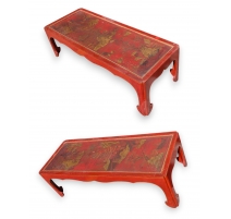 Paire de tables basses en laque chinoises rouge