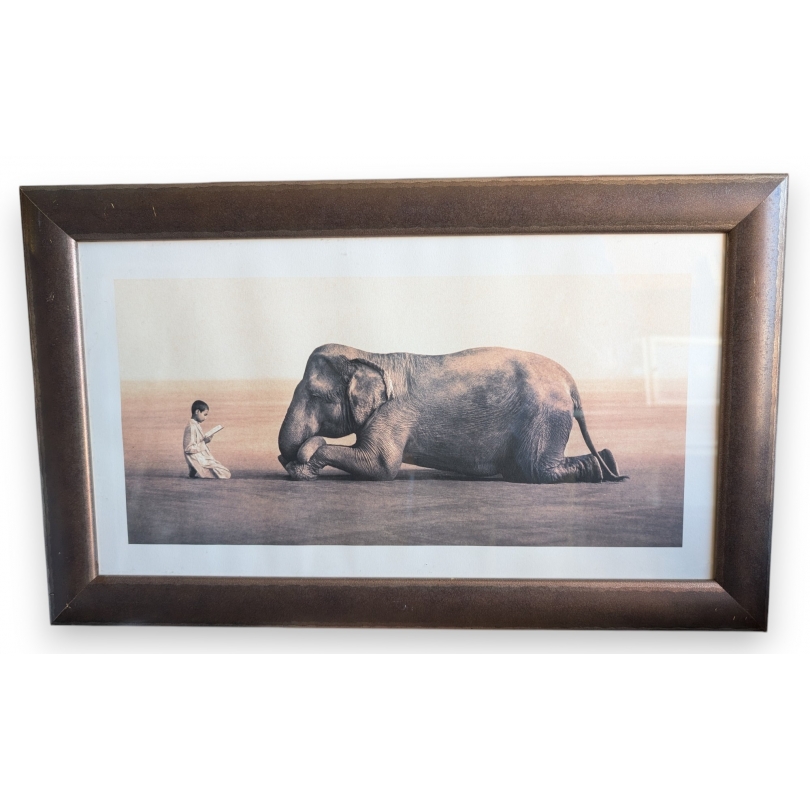 Tirage encadré "Enfant et éléphant" de COLBERT