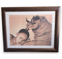 Tirage encadré "Enfant et Caracal" de COLBERT