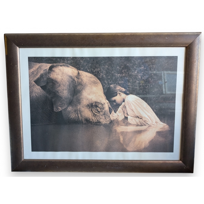 Tirage encadré "Fille et éléphant" de COLBERT