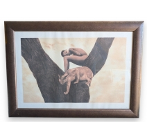 Tirage encadré "Enfant et Caracal" de COLBERT
