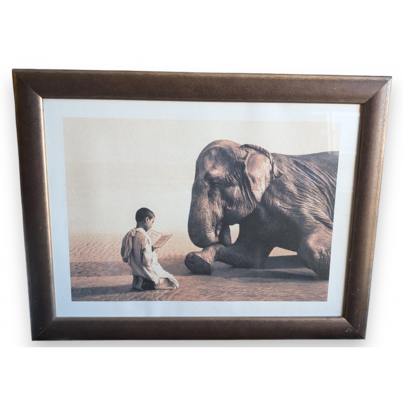 Tirage encadré "Enfant et éléphant" de COLBERT