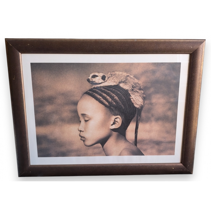 Framed print of "Child and Meerkat" by COLBERT
