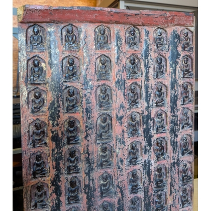Bas relief de Tsa Tsas en bois sculpté tibétain