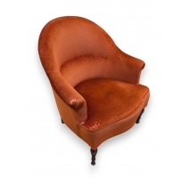 Fauteuil crapaud, velours orange
