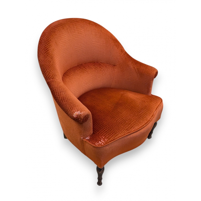 Fauteuil crapaud, velours orange