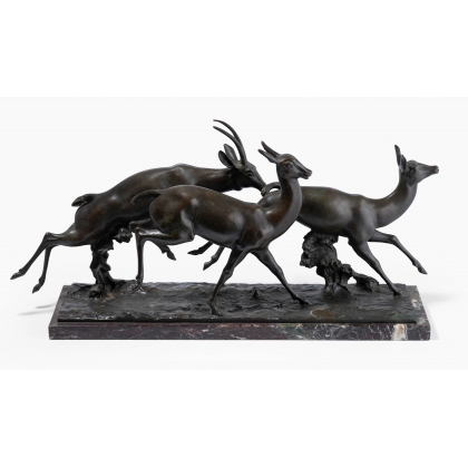 Bronze "Course d'antilopes" signé E. SAROLDI