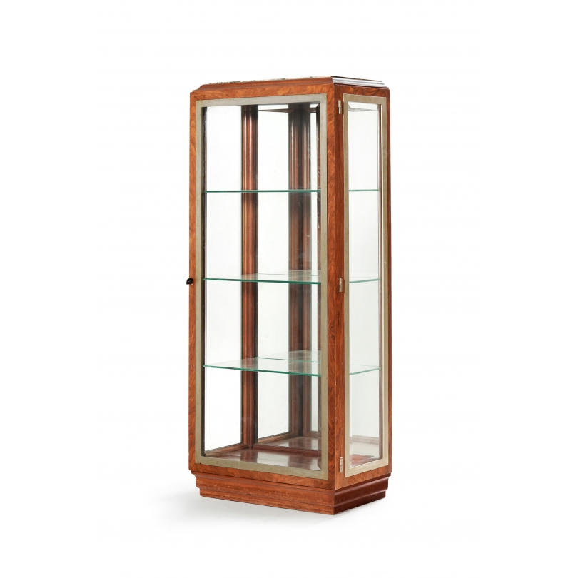 Vitrine Art Déco en noyer et aluminium