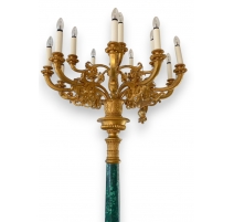 Paire de candelabres en bronze et malachite