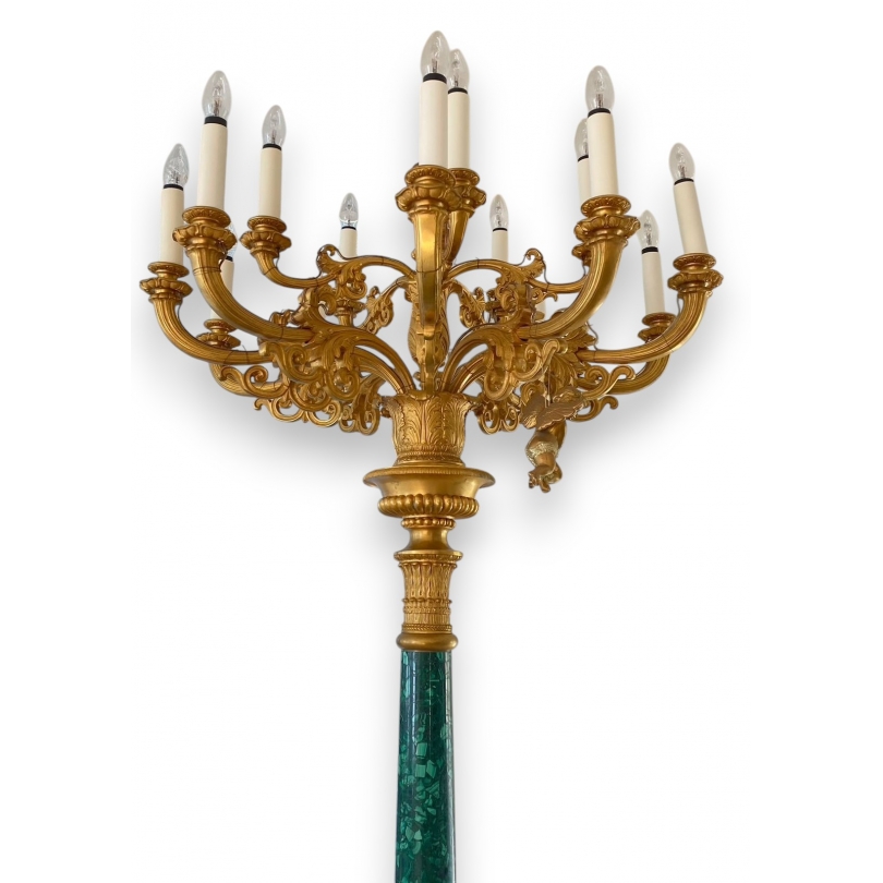 Paire de candelabres en bronze et malachite