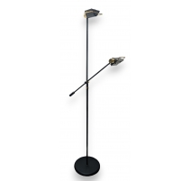 Lampadaire double en métal noirci et laiton