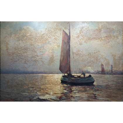 Tableau \"L\'Ewer à l\'aube\" signé Rud. GUBA