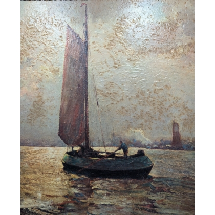 Tableau \"L\'Ewer à l\'aube\" signé Rud. GUBA