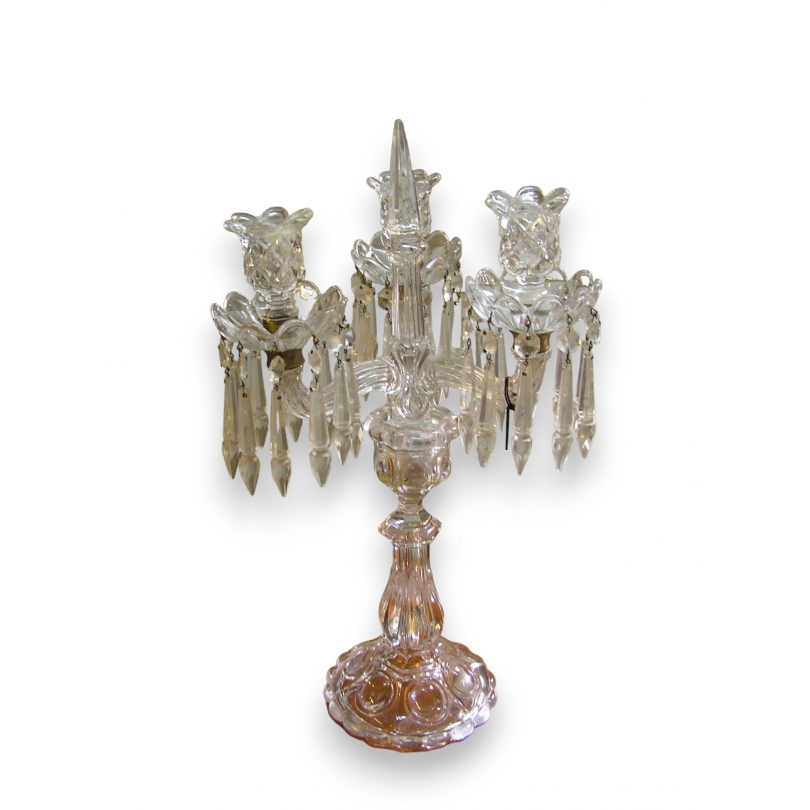 Chandelier, 3 bougeoirs, en verre moulé