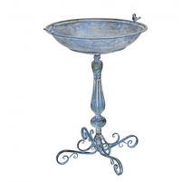 Bain d'oiseaux rond en tôle bleu antique