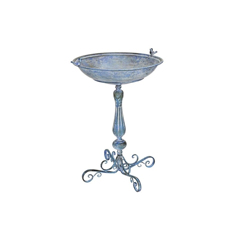 Bain d'oiseaux rond en tôle bleu antique