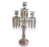 Chandelier, 3 bougeoirs, en verre avec pendeloques