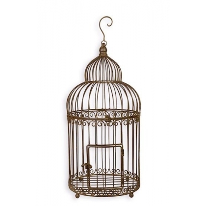 Cage à oiseaux en fer forgé brun