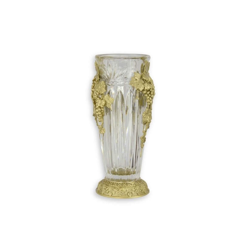 Vase en verre orné de Raisins en bronze doré