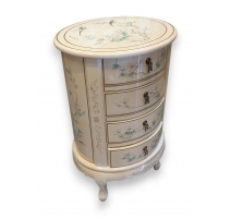Chevet laqué blanc, décor chinois