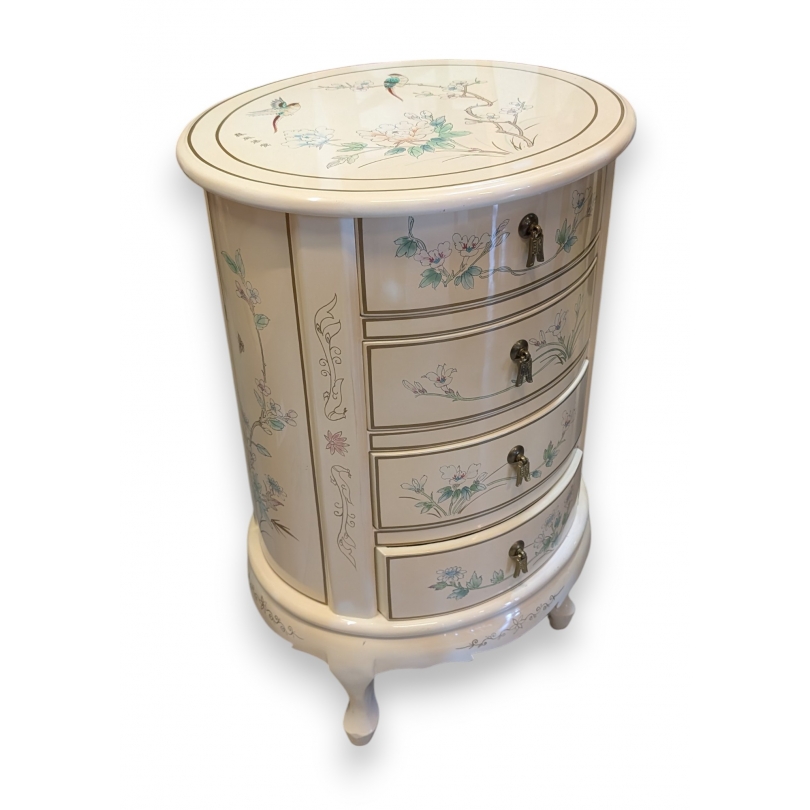 Chevet laqué blanc, décor chinois