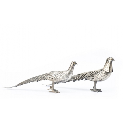 Paire de Faisans dorés en argent 915