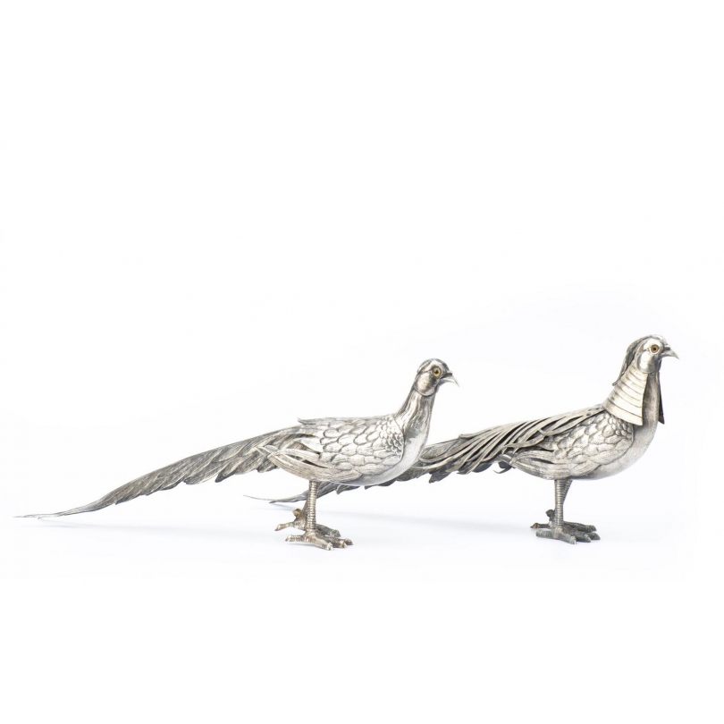 Paire de Faisans dorés en argent 915