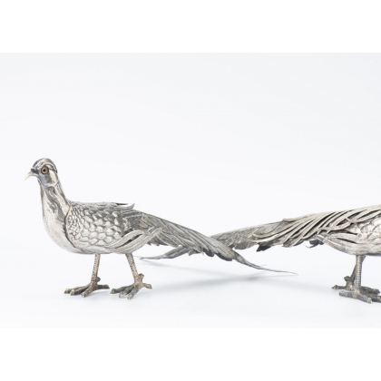 Paire de Faisans dorés en argent 915