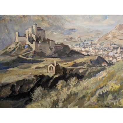 Tableau \"Sion\" signé P. Rt. PERRIN