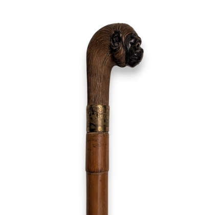 Walking stick with a carved wooden monkey-head knob