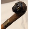 Canne pommeau tête de singe en bois sculpté