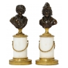 Paire de bustes en bronze "Voltaire" et "Rousseau"