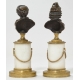 Paire de bustes en bronze "Voltaire" et "Rousseau"