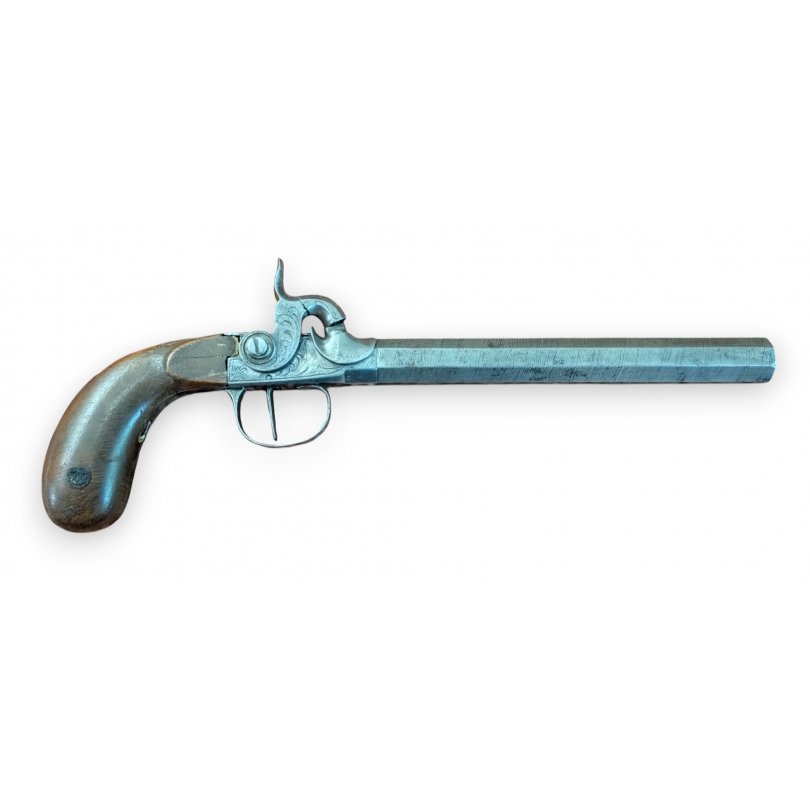 Pistolet à percussion, canon damasquiné