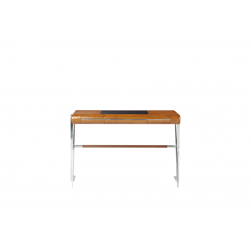 Bureau Trocadero en inox et cuir noir