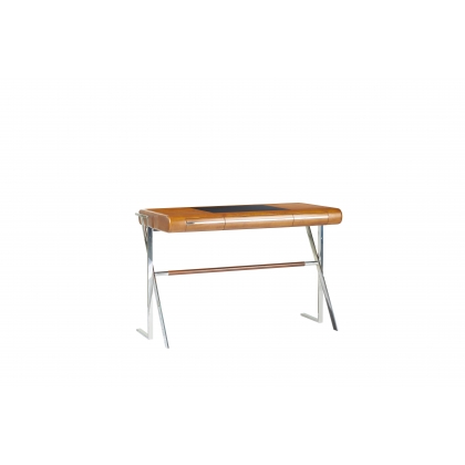 Trocadero desk in stainless steel and black leather