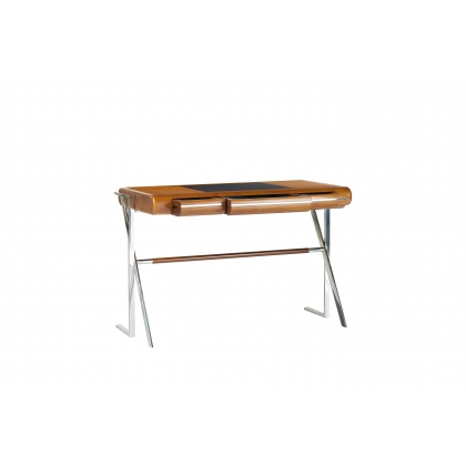 Trocadero desk in stainless steel and black leather