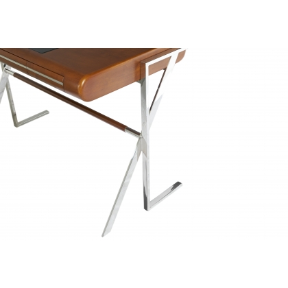Trocadero desk in stainless steel and black leather