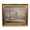 Tableau \"Eglise sous la neige\" signé BOUQUET 75