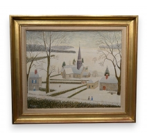 Tableau "Eglise sous la neige" signé BOUQUET 75