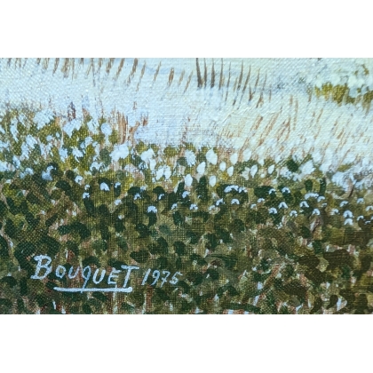 Tableau \"Eglise sous la neige\" signé BOUQUET 75