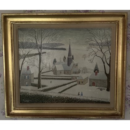 Tableau \"Eglise sous la neige\" signé BOUQUET 75